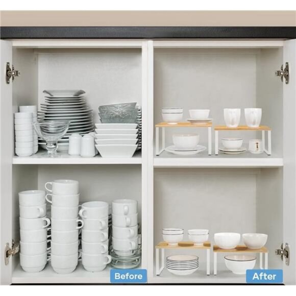 Bamboo Kitchen Cabinet and Counter Shelf Organizer, Set of 4 White and Natural - Picture 3 of 6